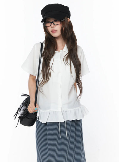 ruffle-hem-short-sleeve-shirt-cy529 / White
