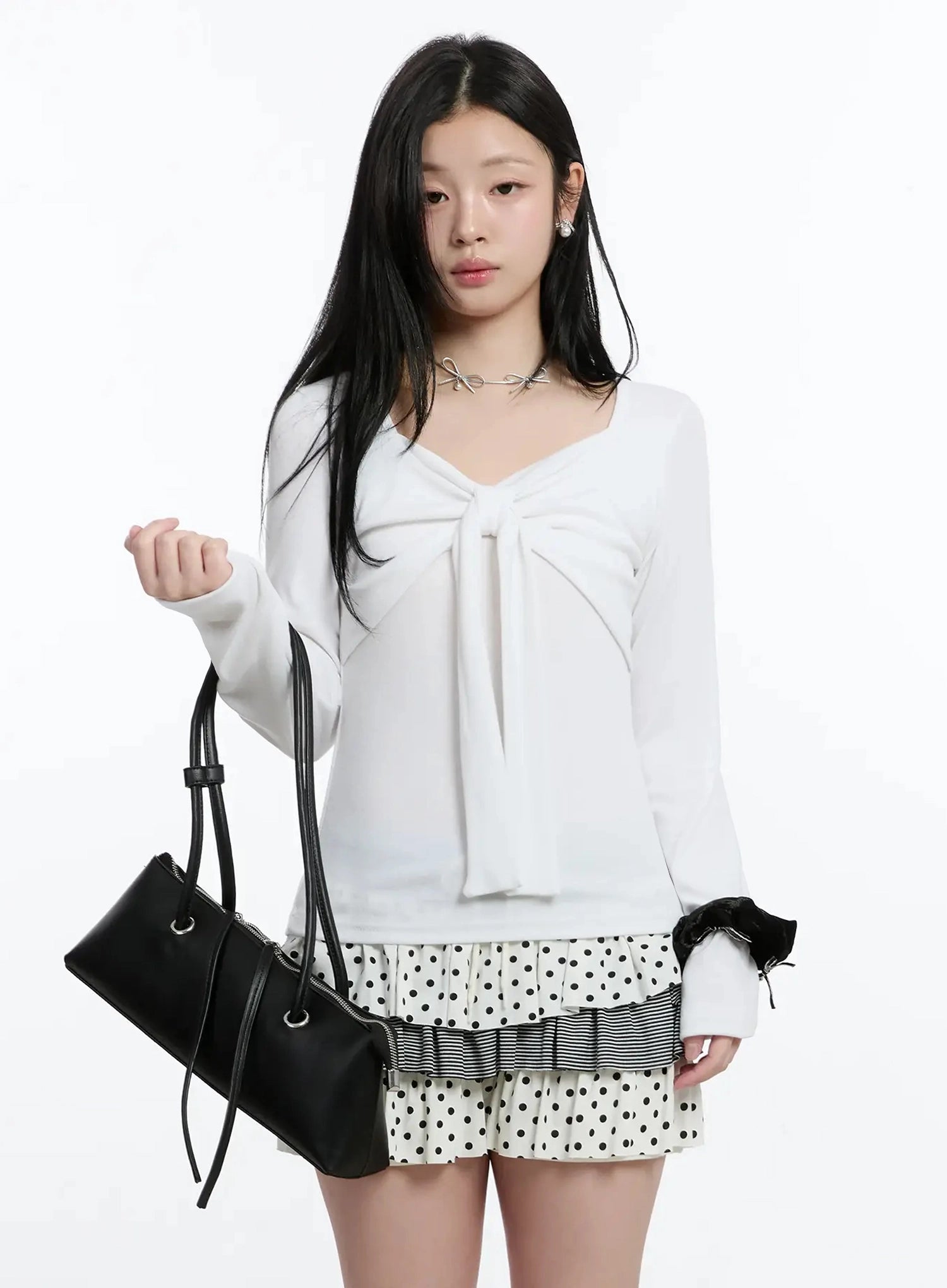 bow-tie-long-sleeve-top-im519 / White
