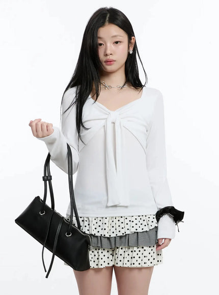 bow-tie-long-sleeve-top-im519 / White