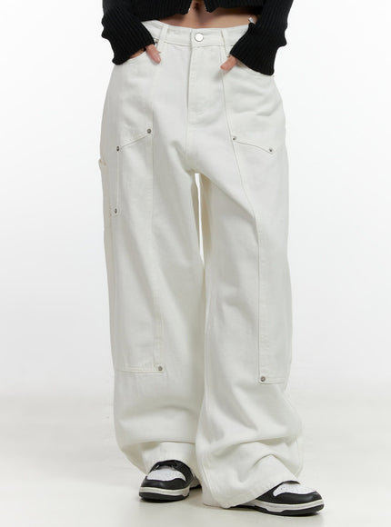 stud-carpenter-wide-fit-cotton-pants-cn412 / White