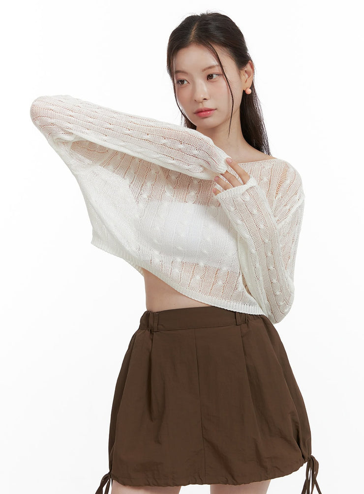 cable-knit-sheer-crop-sweater-ol417 / White