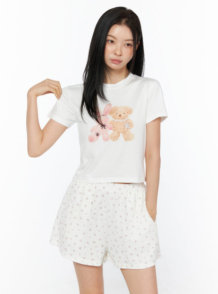 animal-print-cropped-tee-iu516 / White