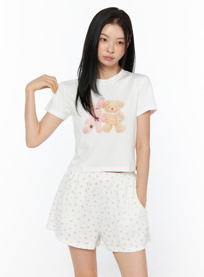 animal-print-cropped-tee-iu516 / White