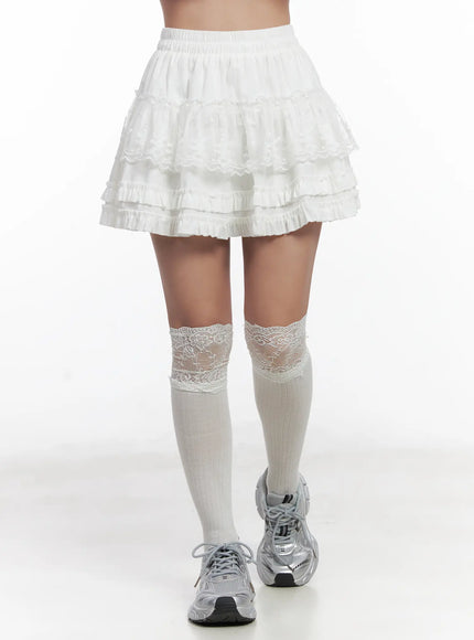 ruffled-lace-mini-skirt-cn528 / White