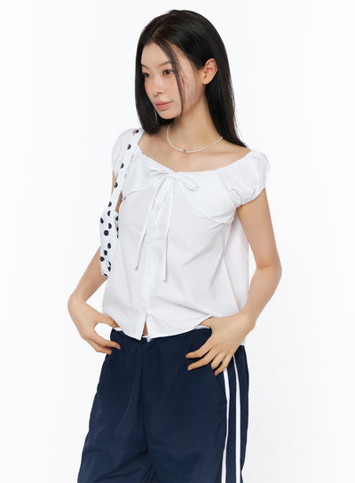 ribbon-puff-sleeve-blouse-iu516 / White