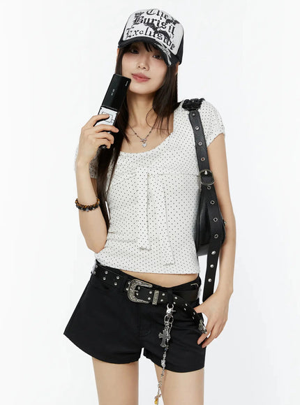 polka-dot-puff-sleeve-top-iu518 / White