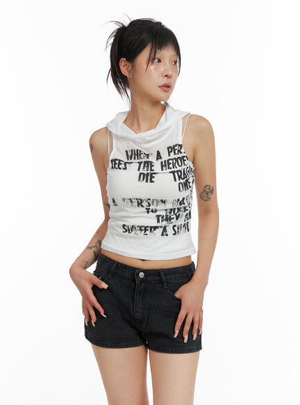 hooded-lettering-sleeveless-crop-top-cl415 / White