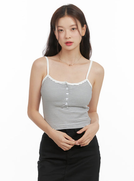 striped-buttoned-cami-top-oy421 / White