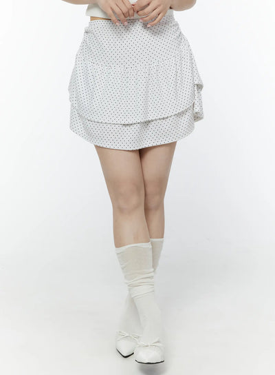 polka-dot-ruffle-mini-skirt-iy507 / White