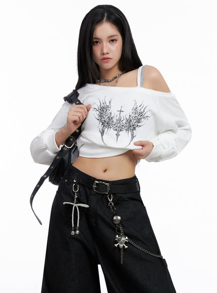 off-shoulder-graphic-sweatshirt-is525 / White