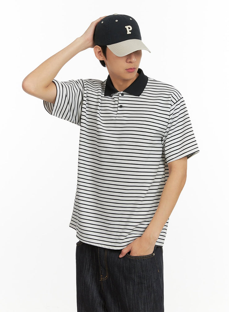 mens-striped-collar-t-shirt-white-iu405 / White