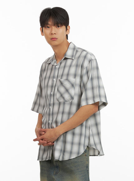 mens-checkered-collar-shirt-iu418 / White