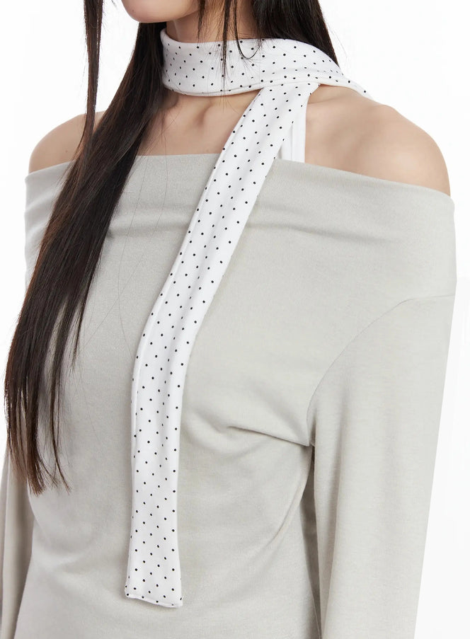 polka-dot-thin-scarf-f517 / White