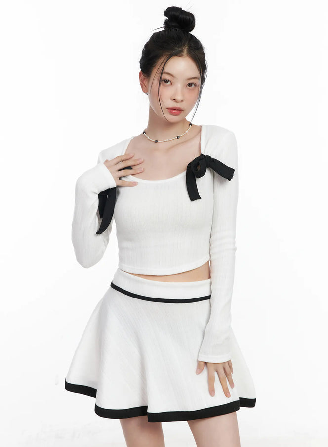 contrast-ribbon-two-piece-set-cj520 / White