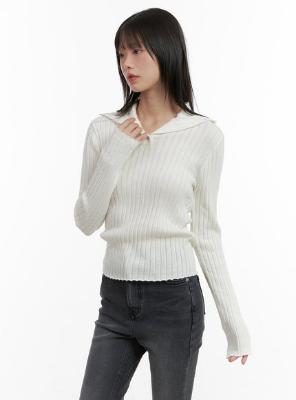 ribbed-collared-slim-top-cg426 / White