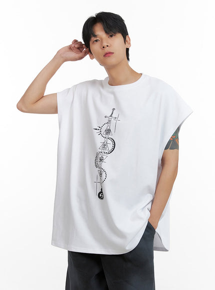 mens-oversize-graphic-sleeveless-il403 / White