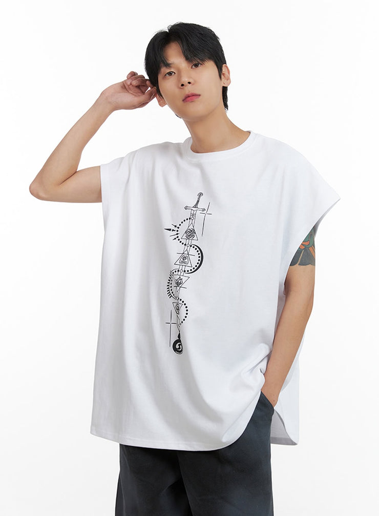 mens-oversize-graphic-sleeveless-il403 / White