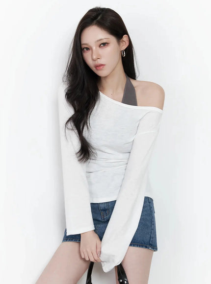 off-shoulder-long-sleeve-top-ij528 / White