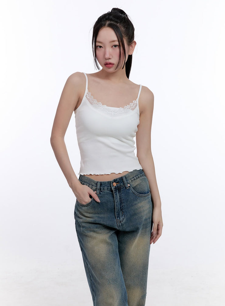 lace-trim-crop-tank-top-cj509 / White