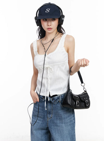 frill-string-crop-tank-top-cm519 / White