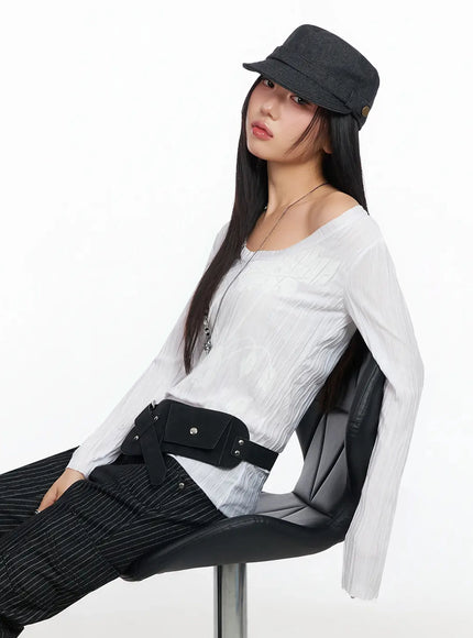 floral-pleated-u-neck-long-sleeve-ca513 / White