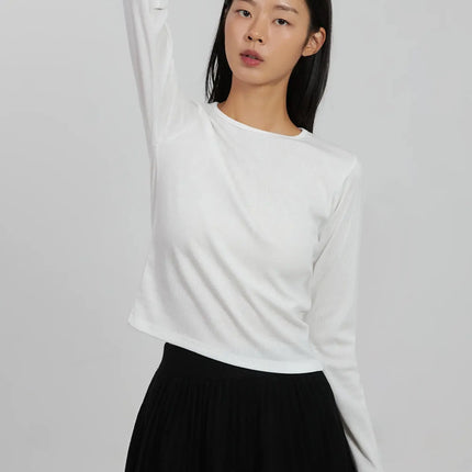 round-ribbed-long-sleeve-top-ij508 / White