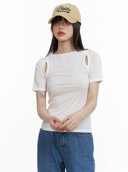 cut-out-sleeve-tee-cy428 / White