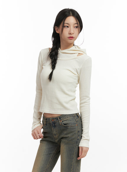 layered-hooded-crop-top-cn428 / White