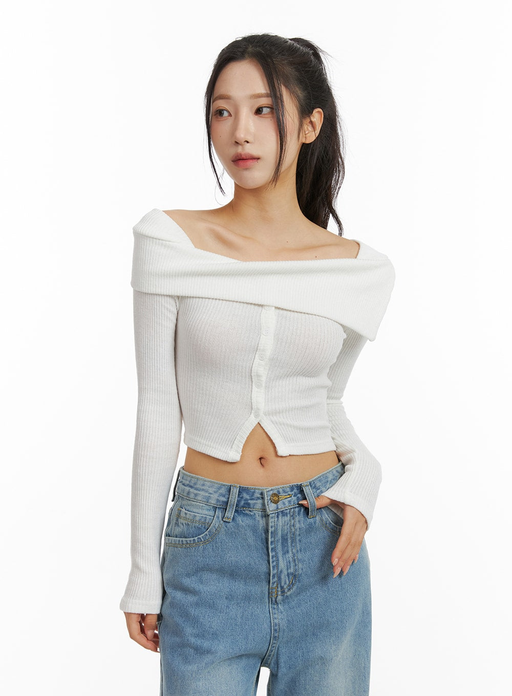 Off shoulder button discount top