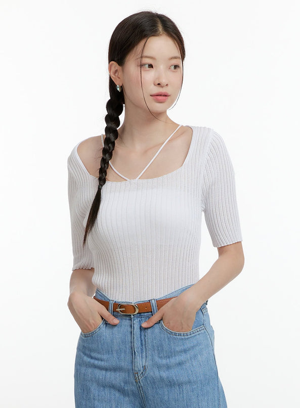 linen-knit-sweater-top-ol424 / White