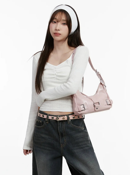 ribbed-shirring-top-ij521 / White