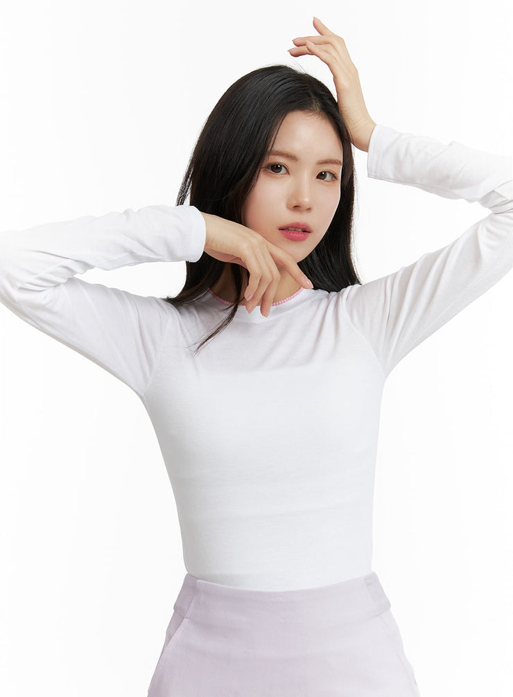 slim-fit-basic-long-sleeve-tee-of408 / White