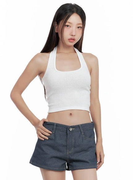 ribbed-halter-crop-top-cl509 / White