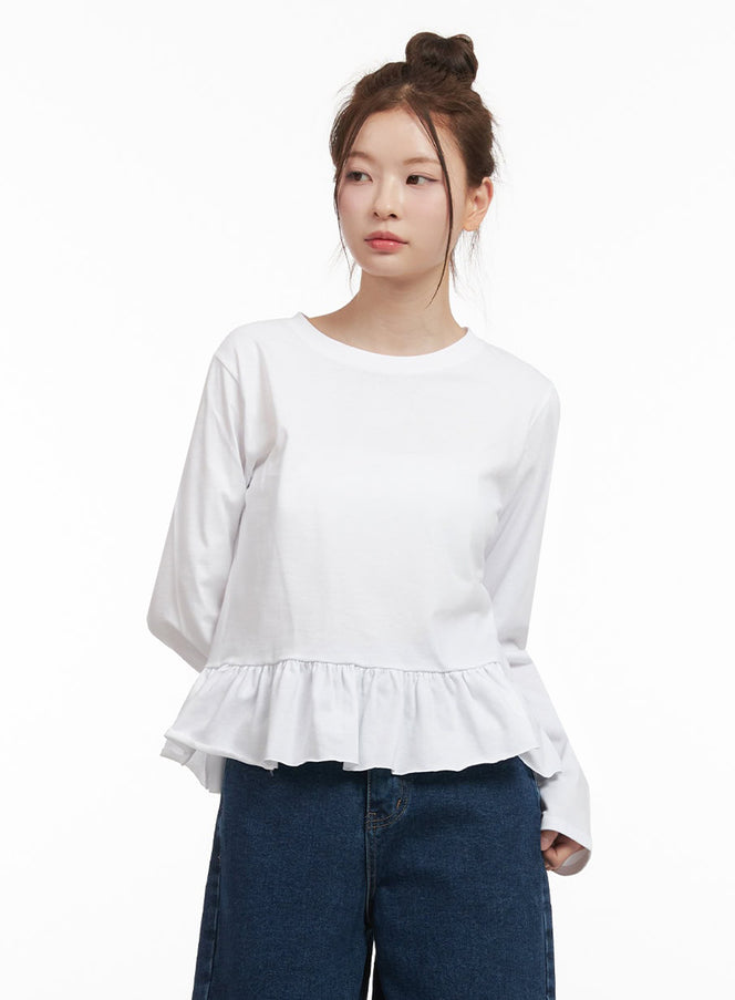 elegant-frill-long-sleeve-top-ij530 / White