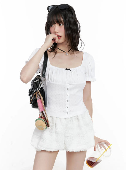 ribbon-detail-puff-sleeve-top-il528 / White