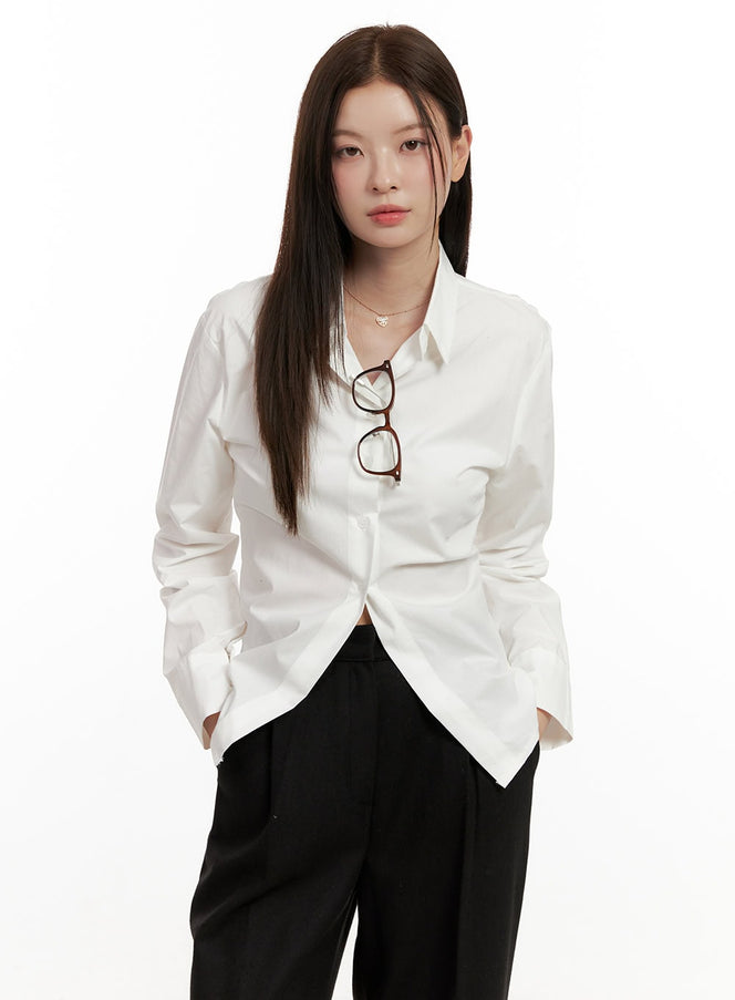 shirred-detail-slim-fit-shirt-on422 / White