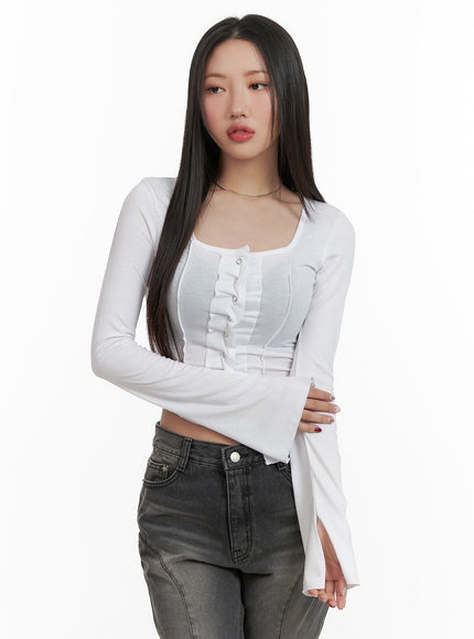 buttoned-square-neck-crop-top-ca415 / White