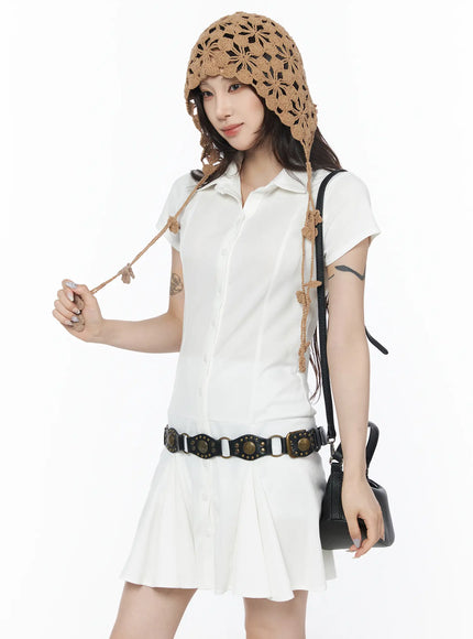 pleated-collar-mini-dress-cu510 / White