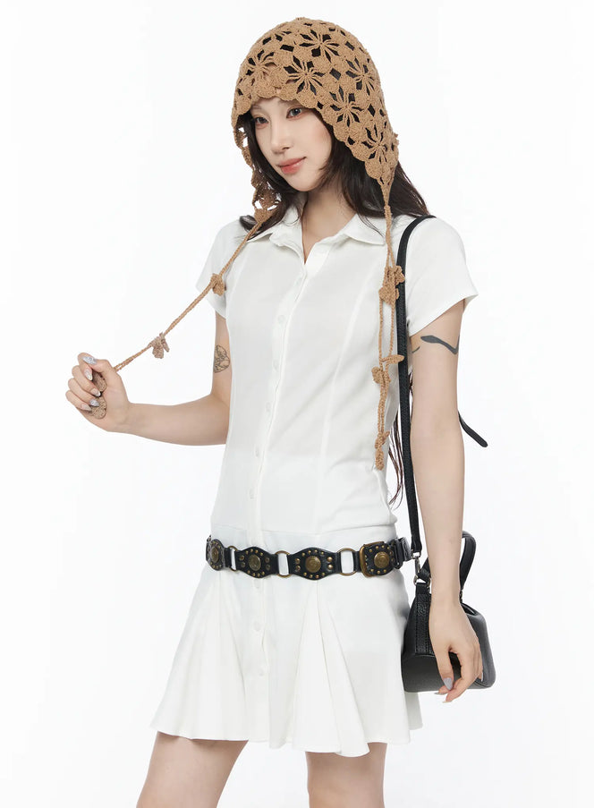 pleated-collar-mini-dress-cu510 / White