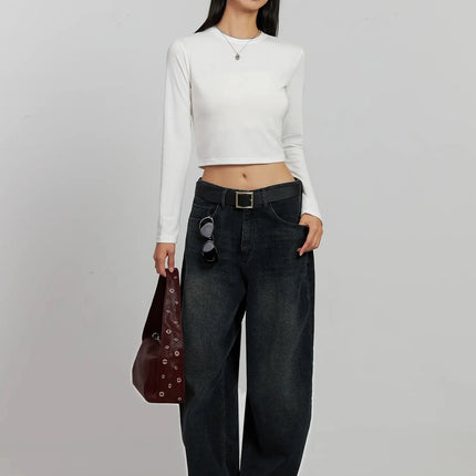 fleece-crewneck-cropped-long-sleeve-tee-ij502 / White