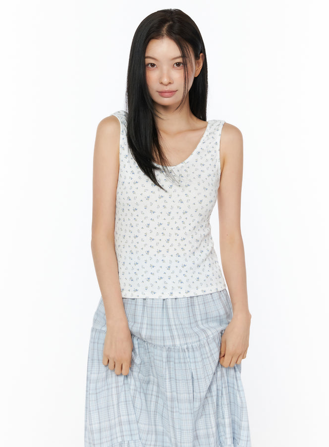 floral-u-neck-tank-top-iu519 / White