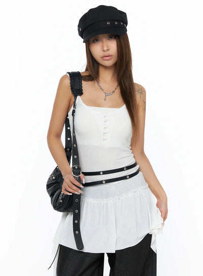 asymmetrical-sheer-ruffle-tank-top-ca516 / White