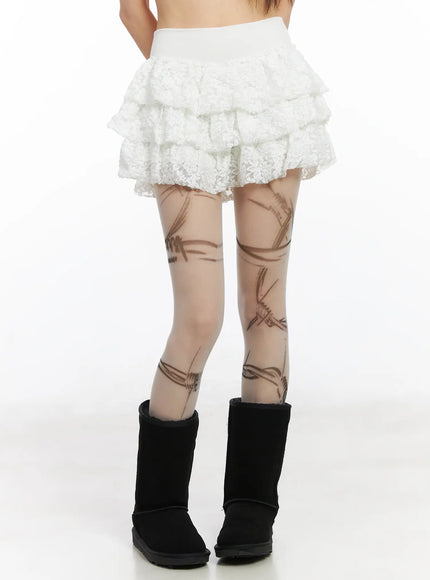 floral-lace-ruffle-mini-skirt-cd518 / White