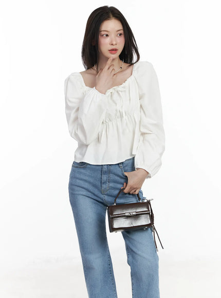 puff-sleeve-cotton-blouse-if520 / White
