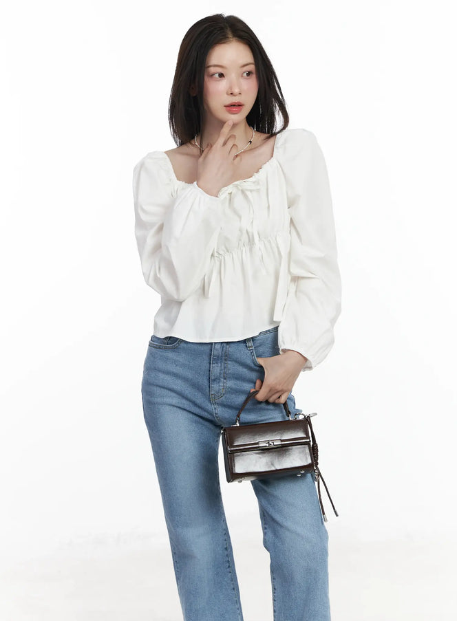 puff-sleeve-cotton-blouse-if520 / White