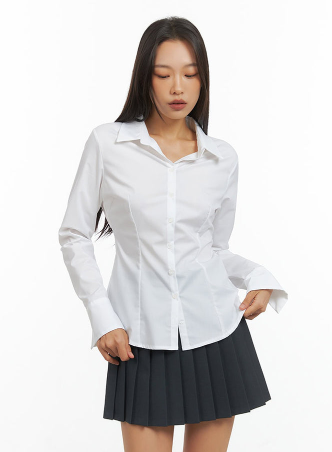 pintuck-slim-fit-blouse-io409 / White