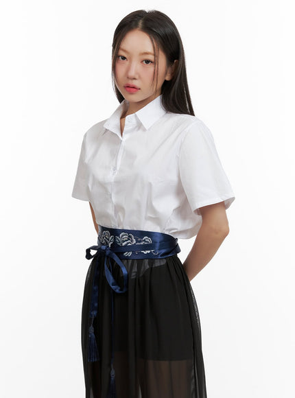 basic-collar-crop-shirt-ou403 / White