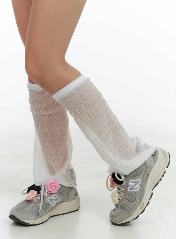 summer-sheer-ribbon-leg-warmers-ol402 / White