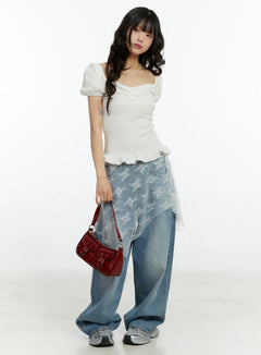 lace-sheer-midi-wrap-skirt-cf510 / White