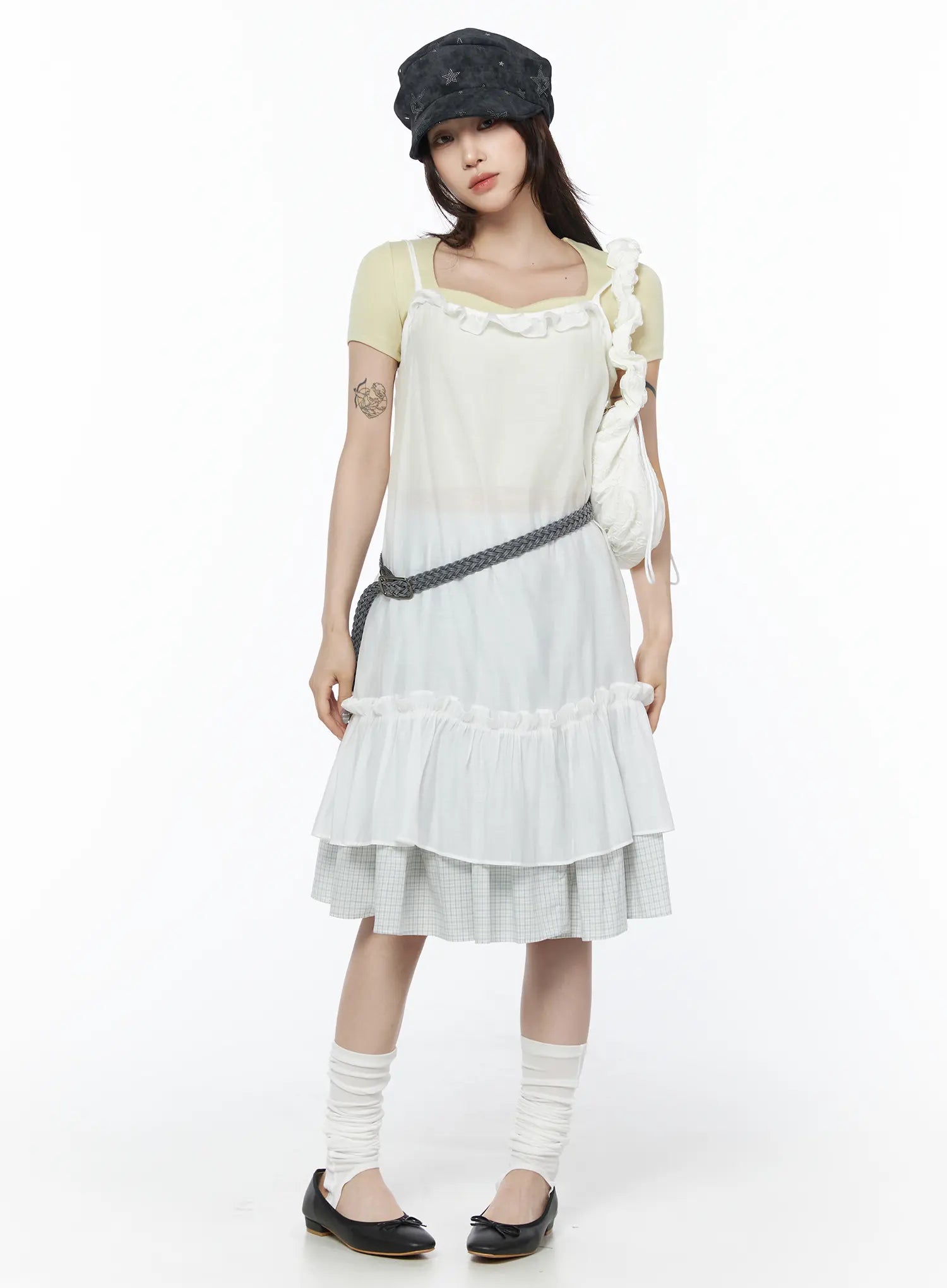sheer-chiffon-ruffle-midi-dress-cu510 / White